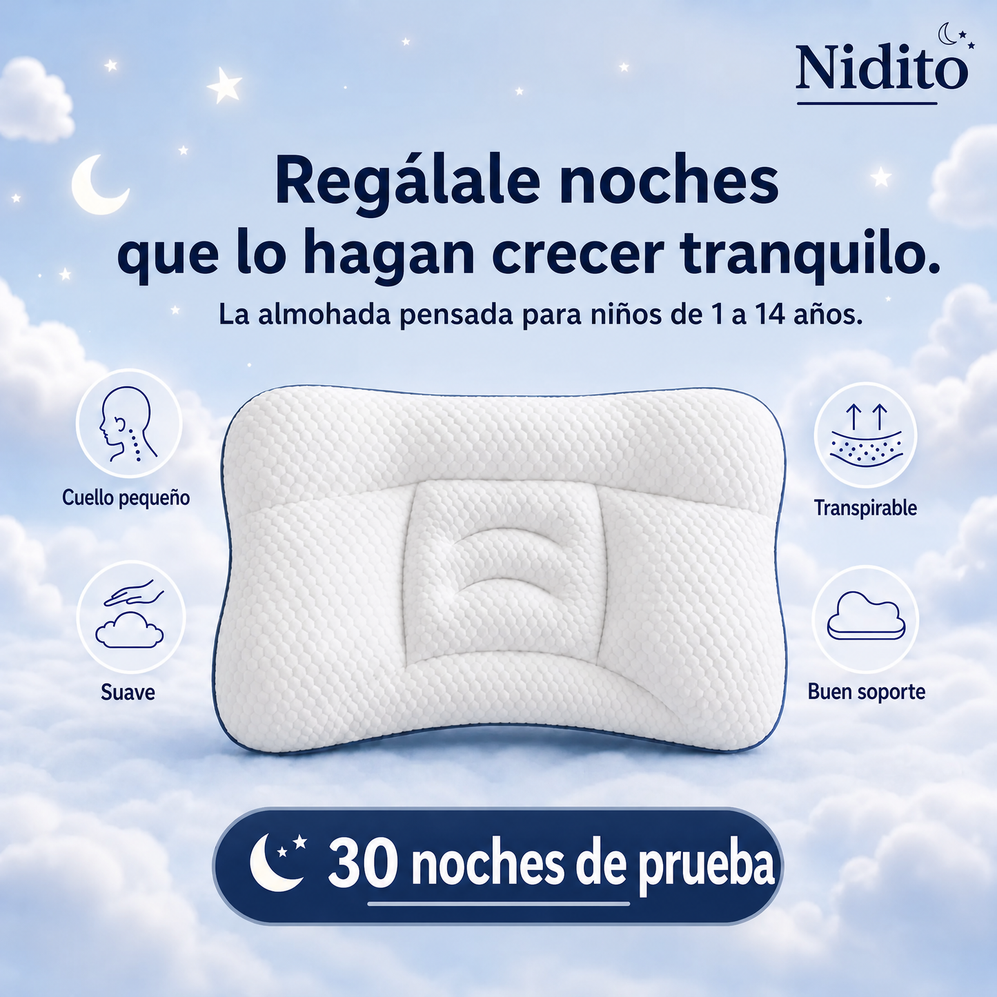 Almohada Nidito — noches que lo hacen crecer tranquilo